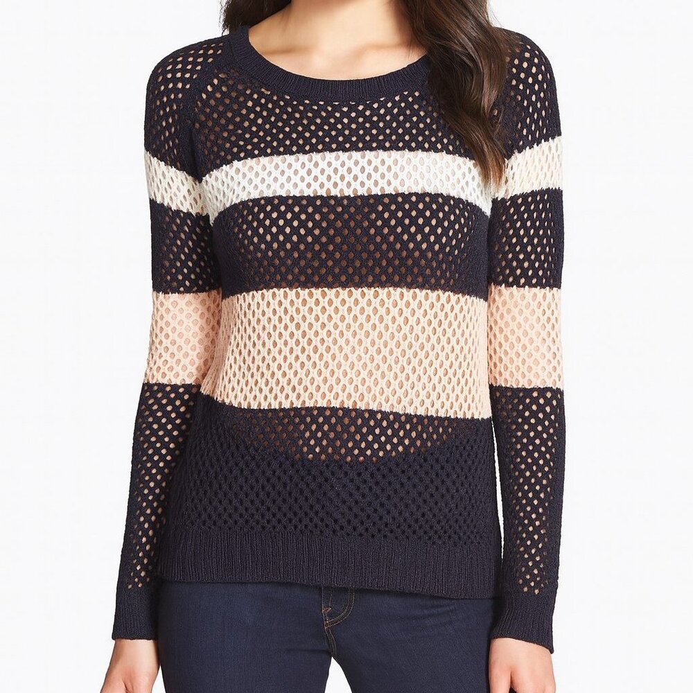 RD Style Stitch Fix Arsenal Tri Color Long Sleeve Fish Net Sweater Womens M 90's